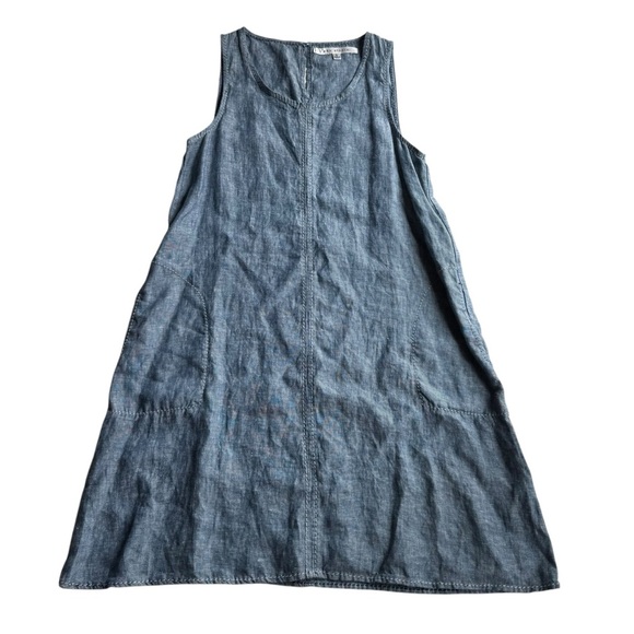 MAX Studio Linen Chambray Dress Blue Size Small Lightweight Pockets - Picture 7 of 9
